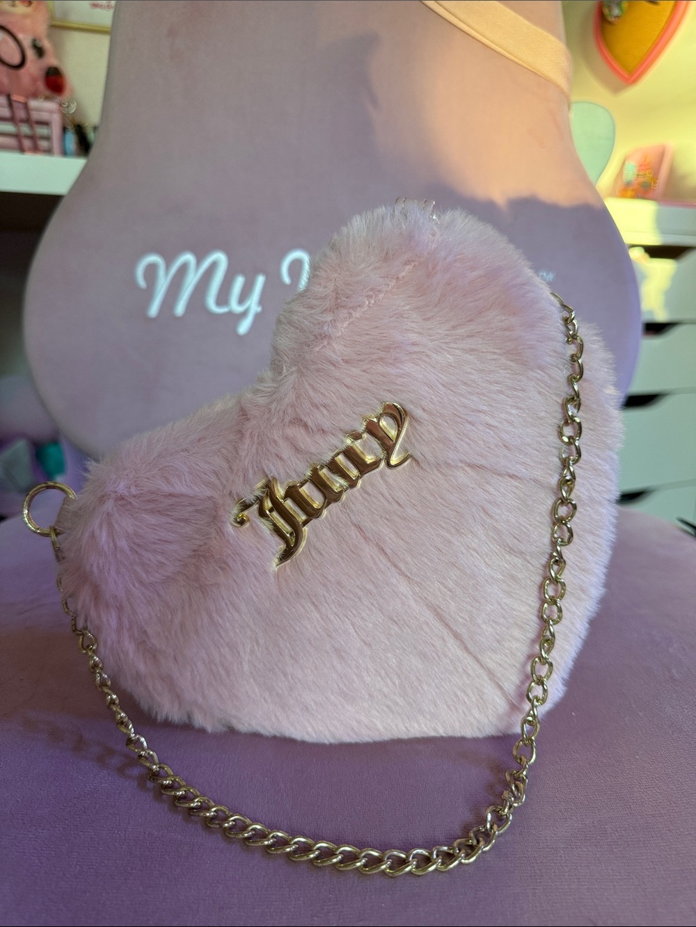 Juicy Couture Light Pink Plush Heart Shoulder Bag